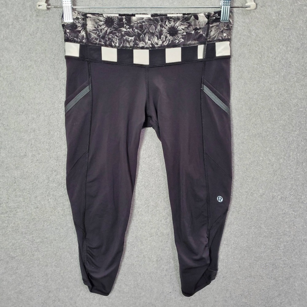 Lululemon Women‎ Activewear Pants 4 Black Run Pace Crop Legging Inseam 17"